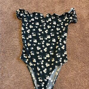 SHEIN Black Floral Off-Shoulder Bodysuit